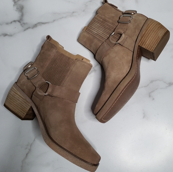 Sam Edelman Bellamie Bootie Suede Harness Ankle Boot Taupe Western - Picture 3 of 6